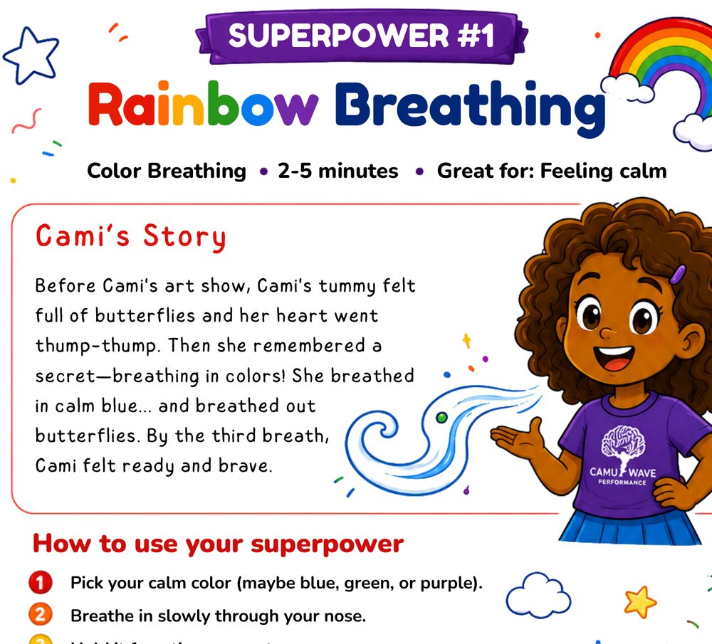Rainbow Breathing superpower page from the workbook